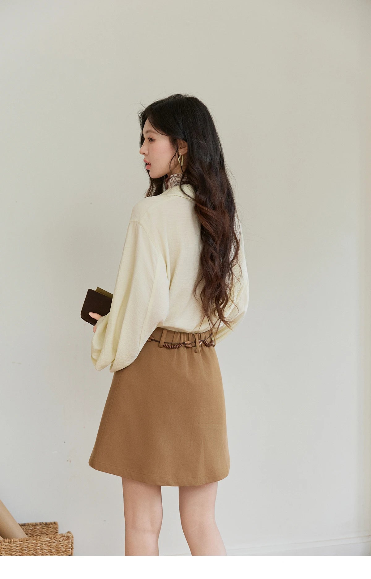 MISHOW Women's Lapel Lantern Sleeve Shirts 2026 Spring Lace Trim Casual Loose Breathable Solid Shirt Office Lady MXF13C2436