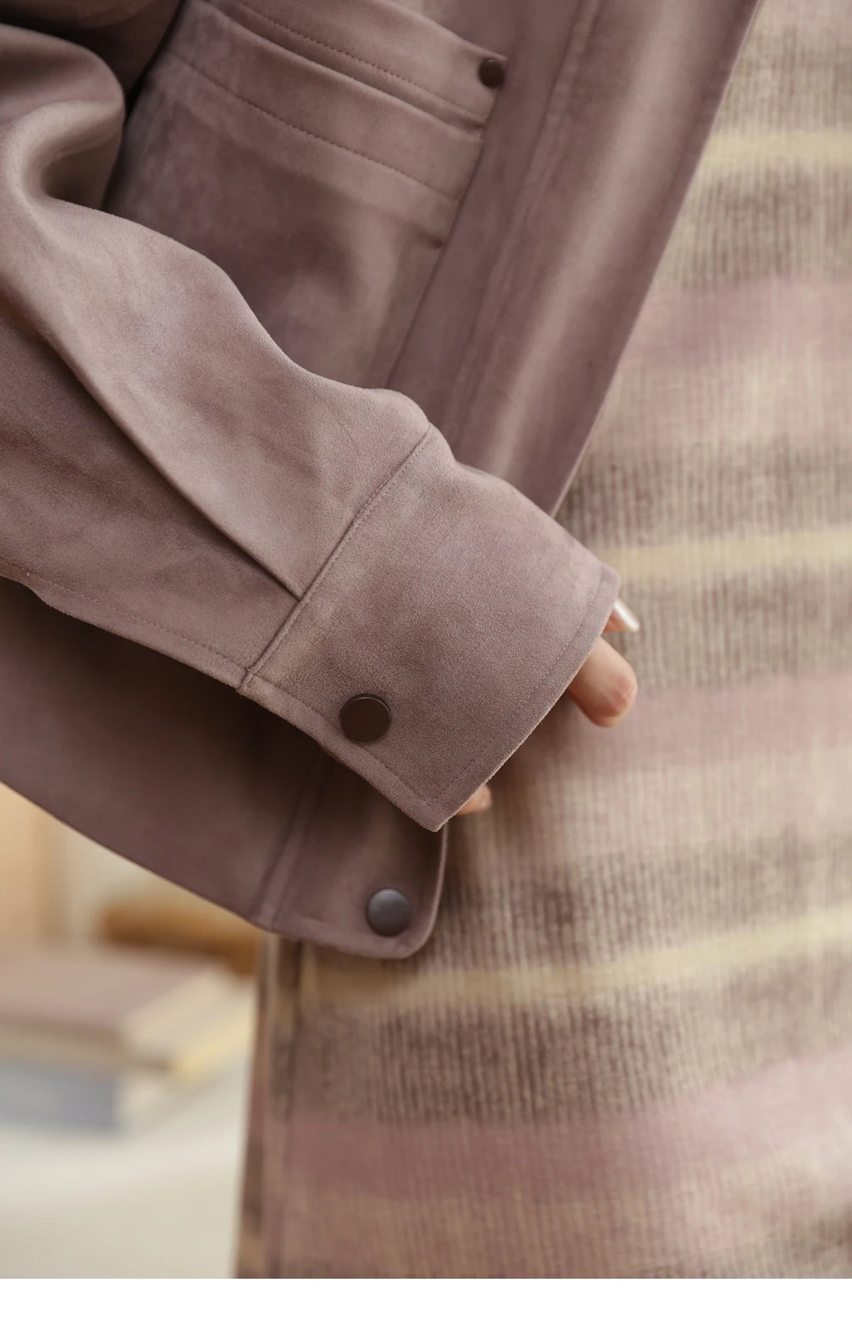 MISMHOW Taro Purple Leather Jacket Autumn 2025 Contrasting Splic Short Jackets Symmetrical Double-layer Pocket Coat MXE44W0816