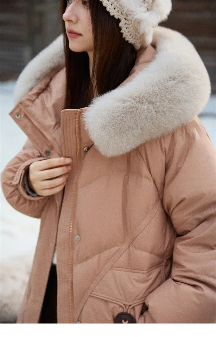 MISHOW Fox Fur Collar Down Jacket for Women 2025 Winter Fashion 90% White Duck Down Thickened Coat Warm Long Coat  MXE51Y0082