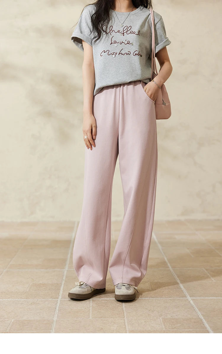 MISHOW Elastic Waist Sweatpants for Women Spring 2025 Versatile Solid Sports Pants Straight Leg Long Sickle Pants MXE14K0875