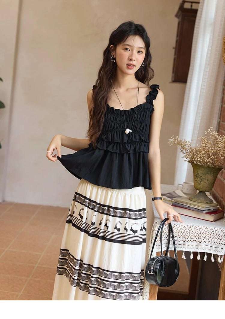 MISHOW Women's Bohemian Print Half Skirt 2025 Summer New Office Lady Fashion High Waist A-line Large Swing Skirt MXE36B0755