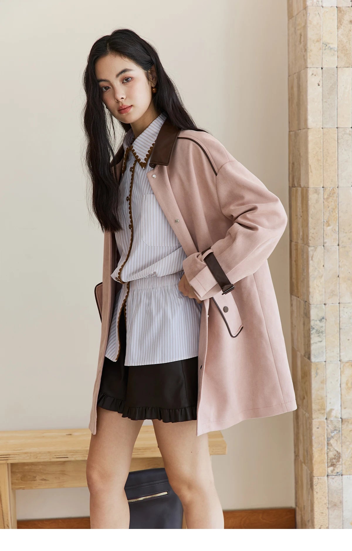 MISHOW Pink Jacket for Women 2025 Autumn New Commute Sweet Style Turn-down Collar Long Sleeve Mid-length Jacket MXE45W0845