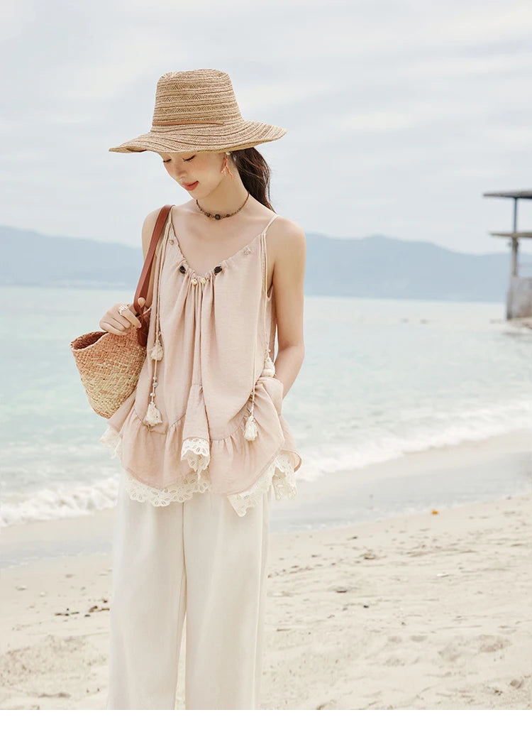 MISHOW French Summer Camisole for Women 2025 Sweet Lace Hollow Flower Sleeveless Tops Female New Fashion Holiday Top MXE33X1758