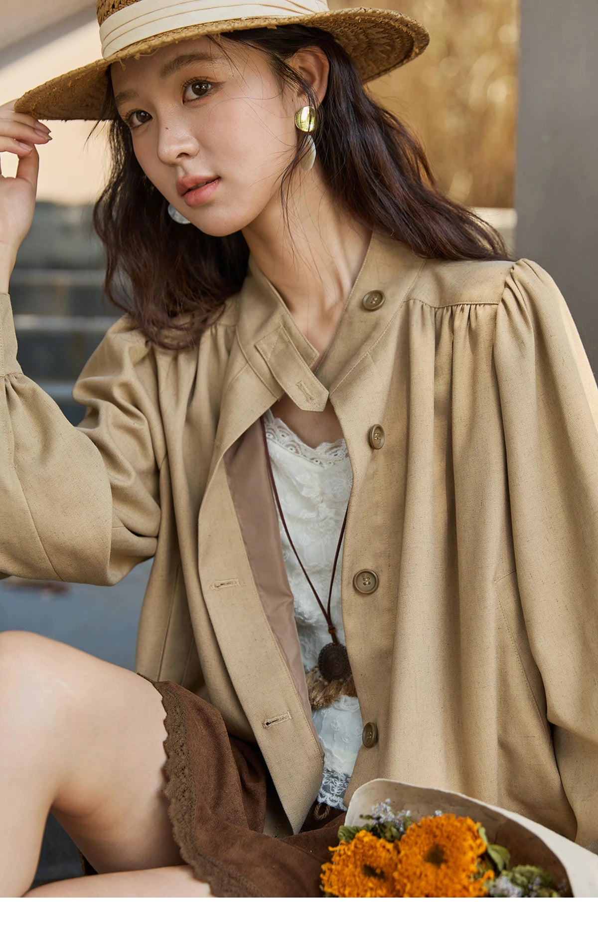 MISHOW British Trench Coat 2025 Autumn Women's Light Brown Stand Collar Coats Female Single Breasted Versatile Jacket MXE43W0802