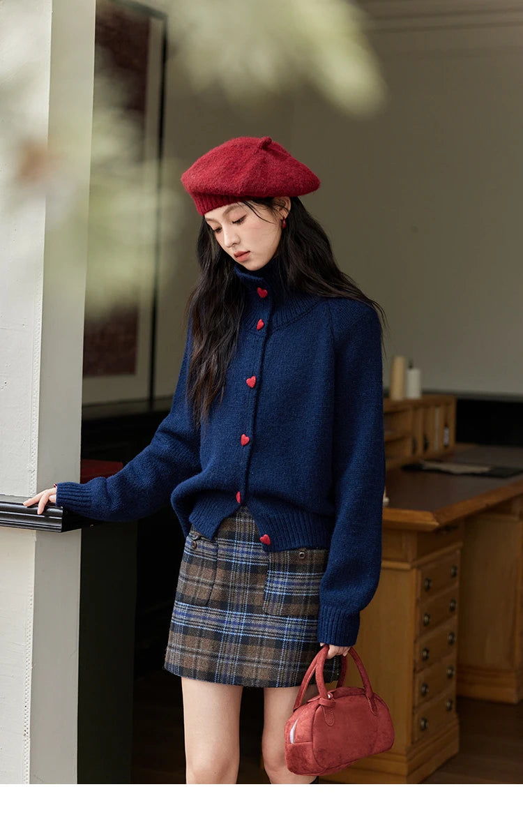 MISHOW Love Heart Button Sweater Color Clash Women Winter Clothing Knitted Cardigan Loose Versatile Thick Warm Tops MXD58Z1127