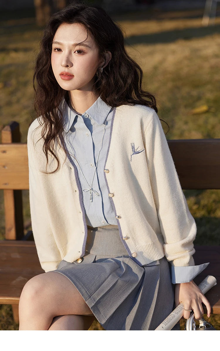 MISHOW Women's 100 Cotton Blue Shirt Spring 2025 Hem Lace Shirt Lapel Collar Commute Top Casual Solid Loose Shirts MXE12C0410