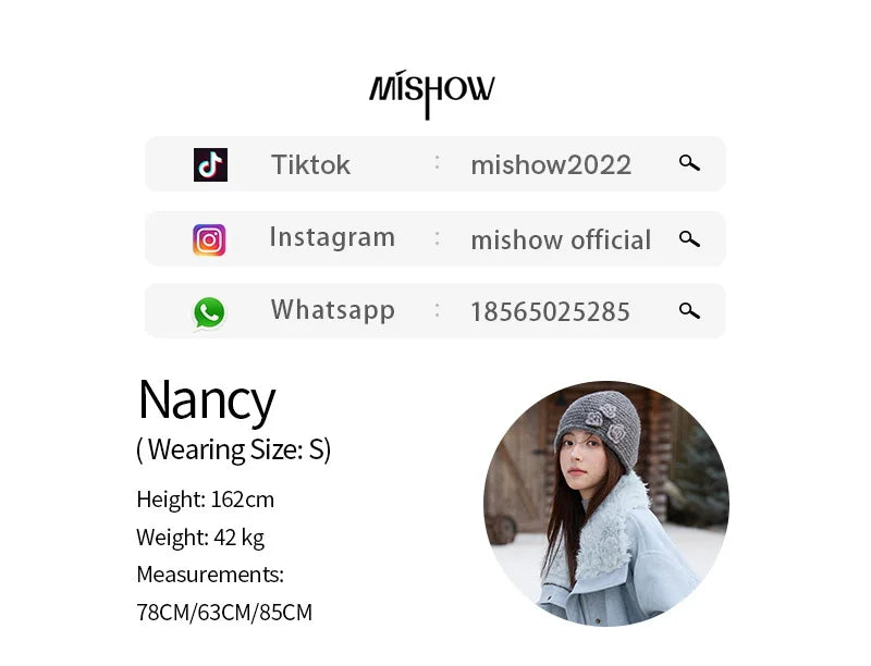 MISHOW Women's Blue Jacket 2025 Winter Blue Plush Turn-down Collar Zip-up Coat Fashion Casual Warm Loose Coat Woman  MXE87W0917