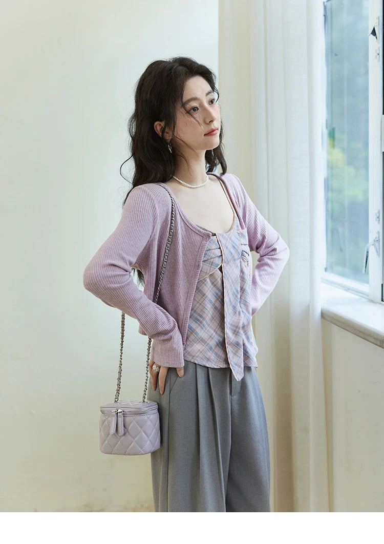 MISHOW Women's Plaid Camisole 2025 Spring Contrasting Retro Bowknot V-neck Waist Slim Top Back Elasticity Sweet Tanks MXE11D0046