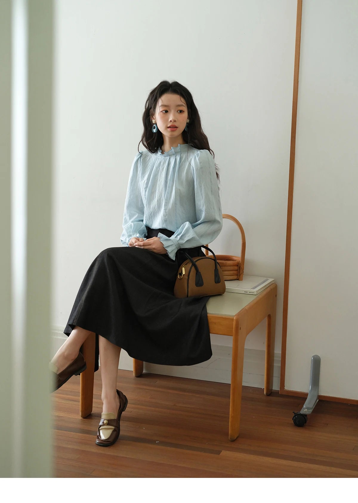 MISHOW High Waist Pleated Umbrella Denim Skirt 2025 Autumn A-LINE Deep Blue Skirts Female One Button Casual Skirts MXE41B2372