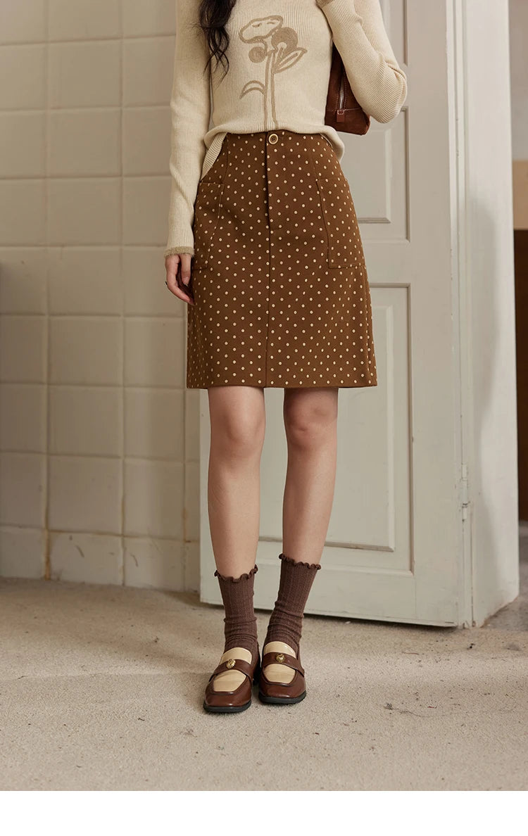 MISHOW French Polka Dot Skirt Women 2024 Winter American Retro High Waist A-line Skirt Symmetrical Side Pockets Skirt MXD34B0576