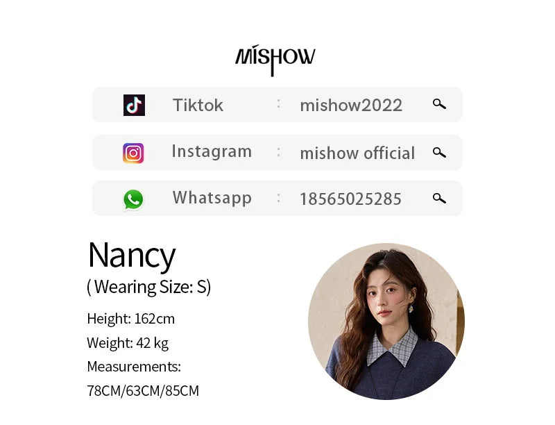 MISHOW Blue Plaid Sweatshirt Suit Women's 2025 Winter Fashion Turn-down Collar Knitted Top Straight Skirt Woman Sets MXE87T1445