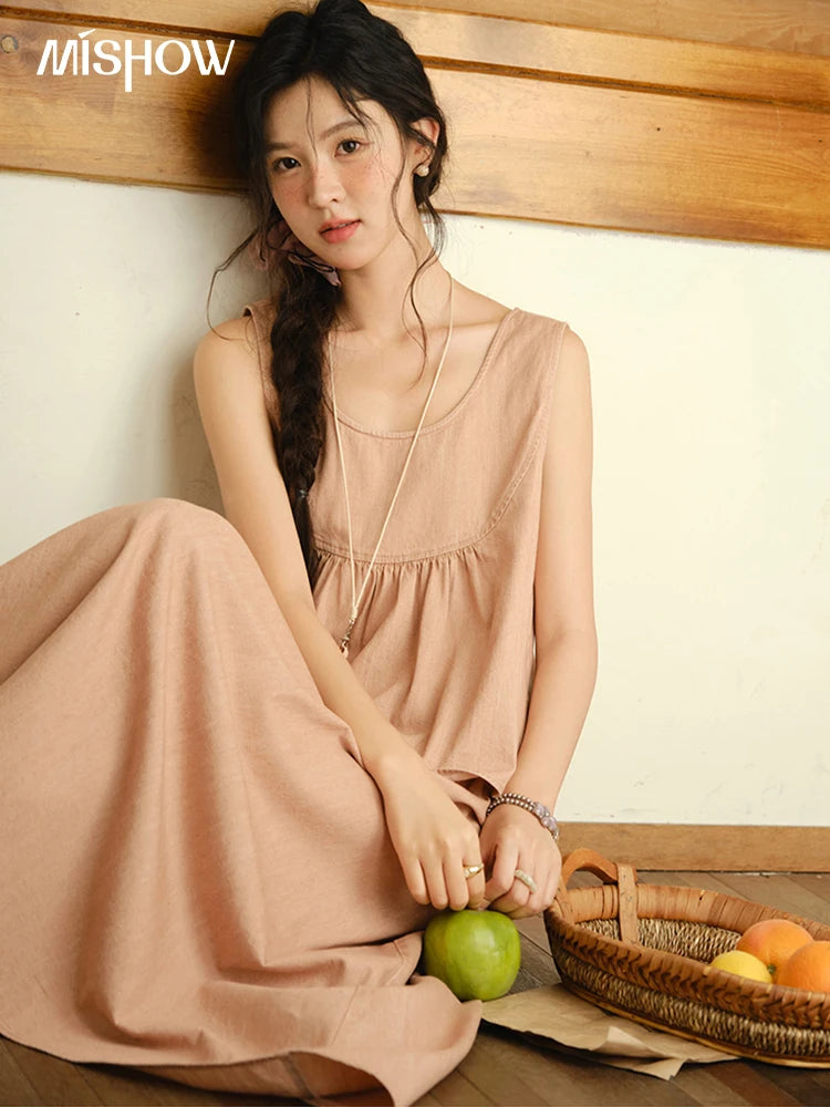 MISHOW Ladies 2 Pieces Set 2025 Summer New U-shaped Collar Sleeveless Top Fashion A-line Skirt Set Women's Clothing MXE35T0606