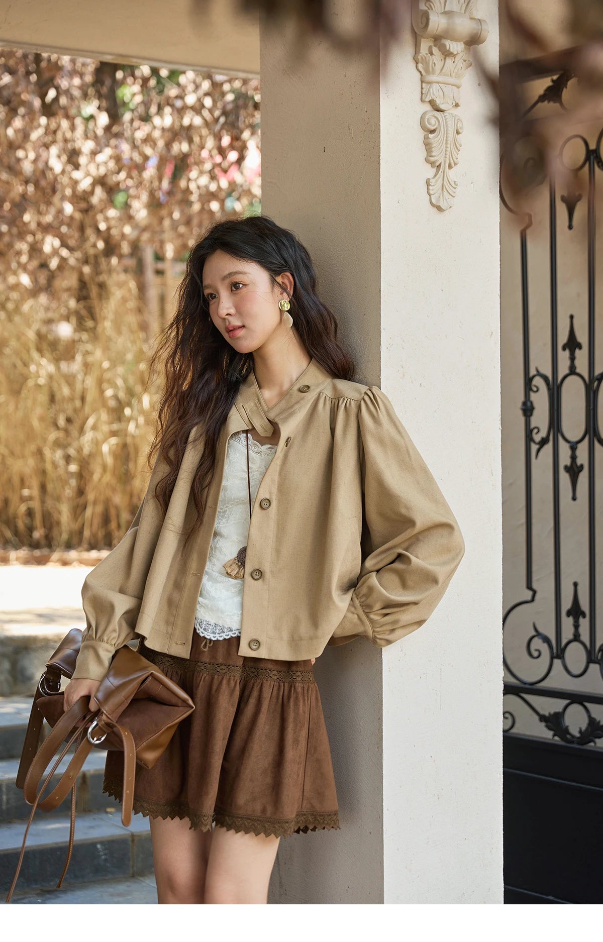 MISHOW British Trench Coat 2025 Autumn Women's Light Brown Stand Collar Coats Female Single Breasted Versatile Jacket MXE43W0802