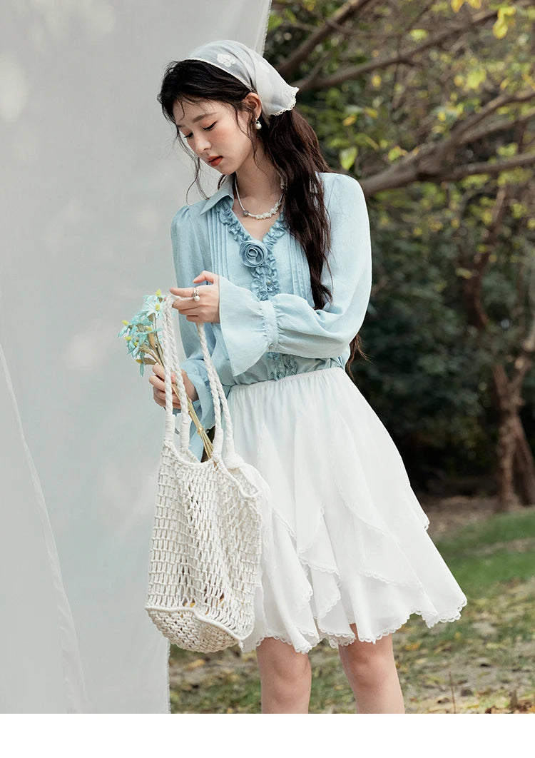 MISHOW Spring New Blouses for Women 2025 V-neck Long Flare Sleeve Solid Shirts Female Fashion Straight Tops Woman MXE14X1730