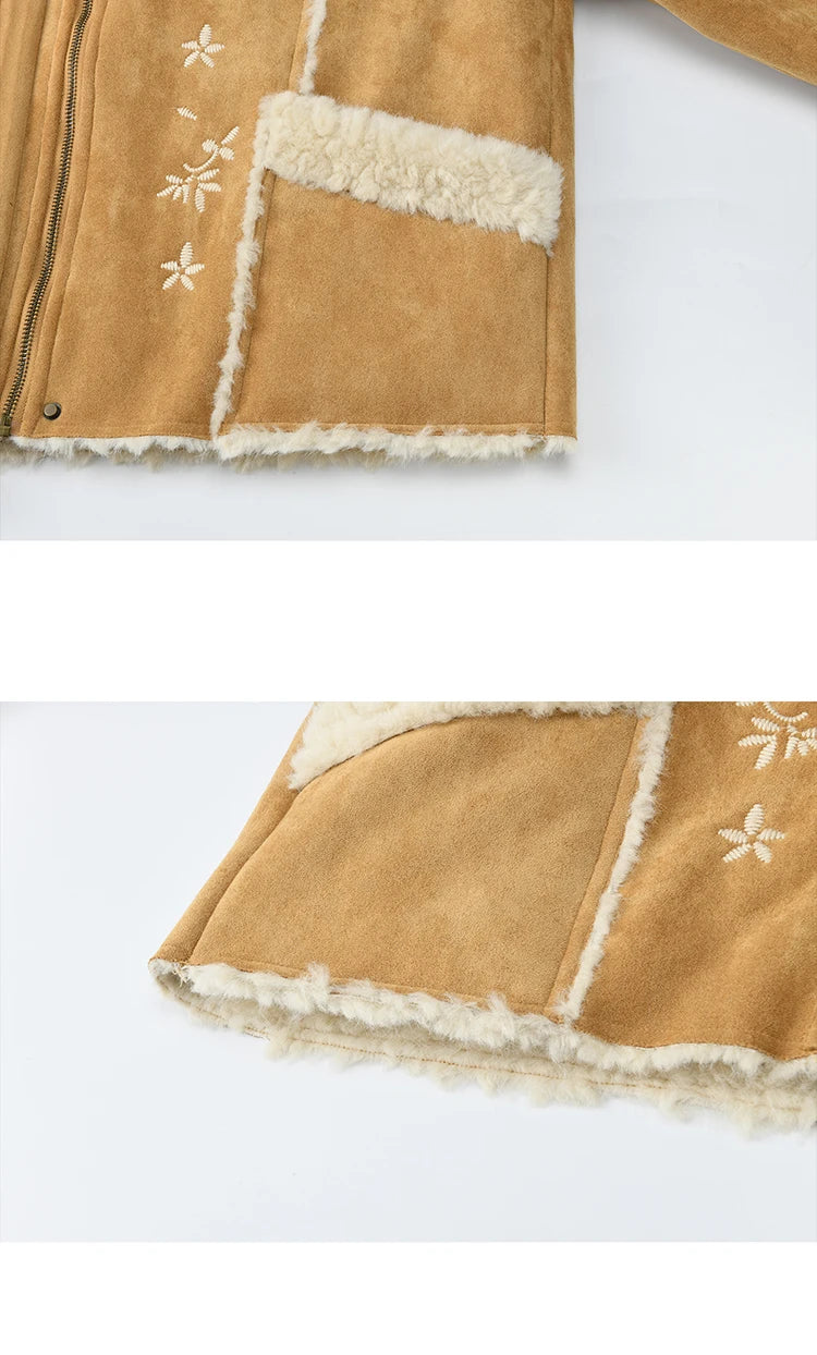 MISHOW Woman Elegant Jacktes 2025 Winter Floral Embroidered Fur Sheath Coat Retro Commute Plush Lapel Warm Short Coat MXE87W0918