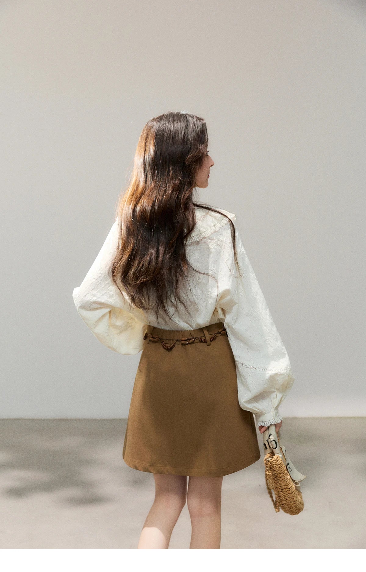 MISHOW Women's Beige Apricot Lace Shirts 2026 Spring Peter Pan Collar Micro Lantern Sleeves Top Casual Elegant Shirt MXF108C0813