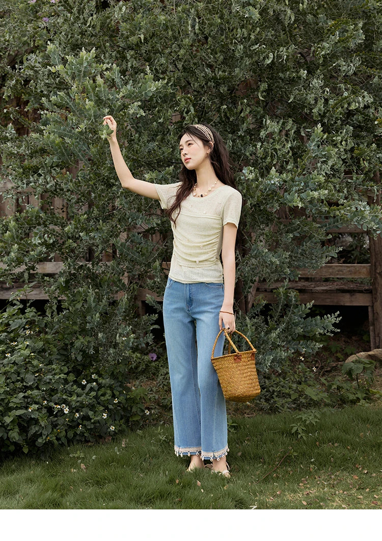 MISHOW Solid Office Lady Summer Shirts for Women 2025 New Short Sleeve Round Neck Knitted T-shirt Female Fashion Slim MXE32Z1232