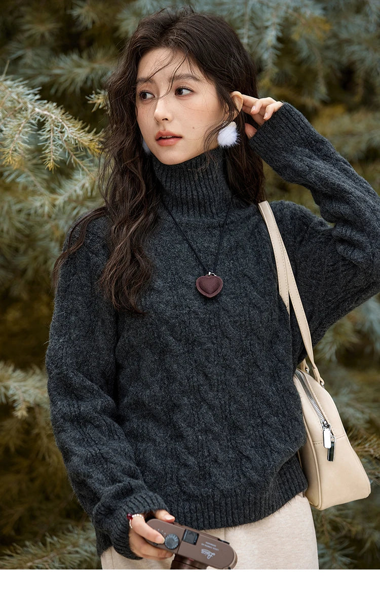 MISHOW Turtleneck Texture Solid Sweater Soft Warm Coat Winter Women Clothes Versatile Temperament Tops Office Lady MXD57Z1090