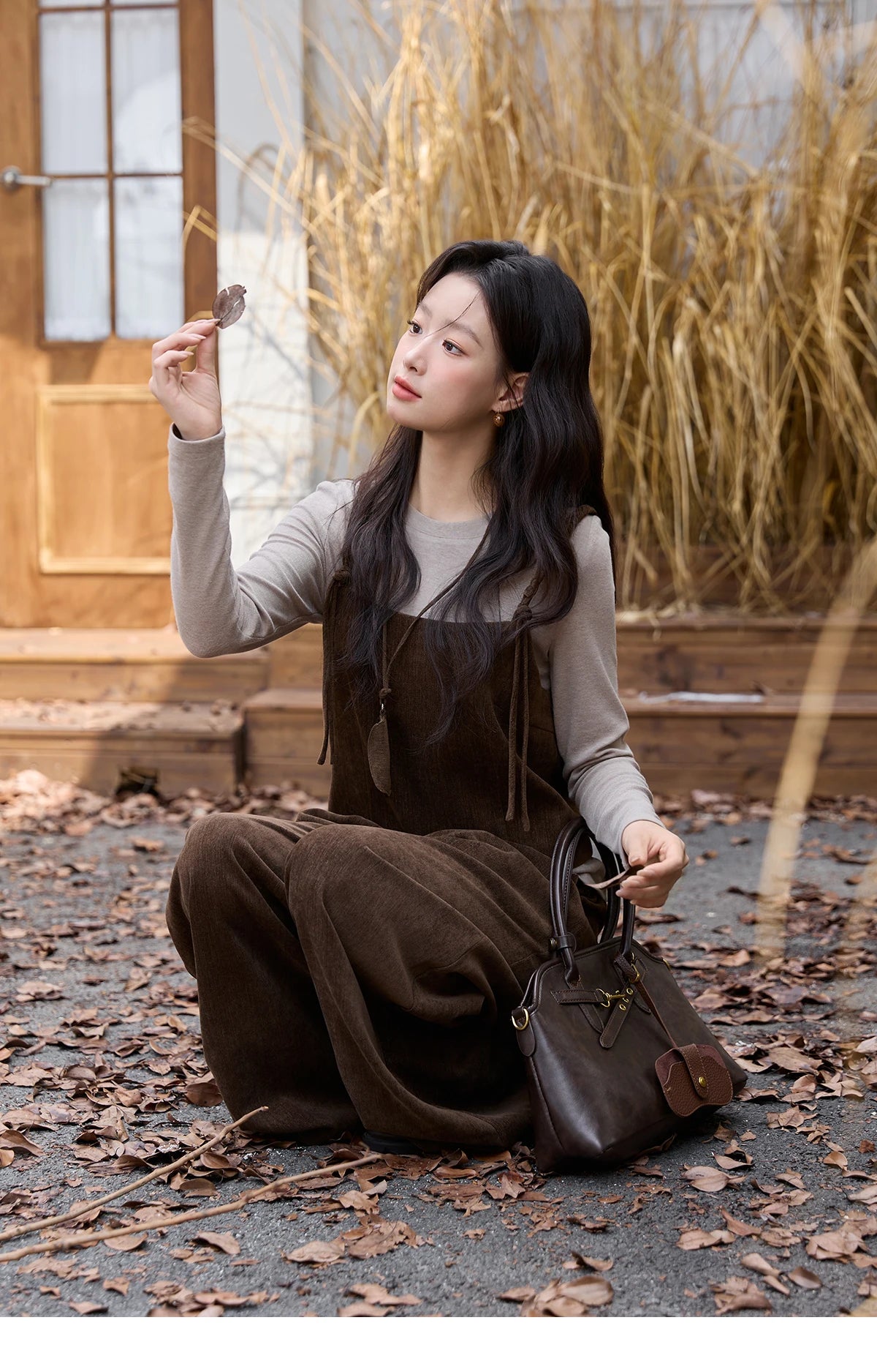 MISHOW Three-piece Suit Women 2025 Retro Brown Vest Wide-leg Pants Gray Long Sleeves Tops Autumn Women's Pants Set MXE49T1422