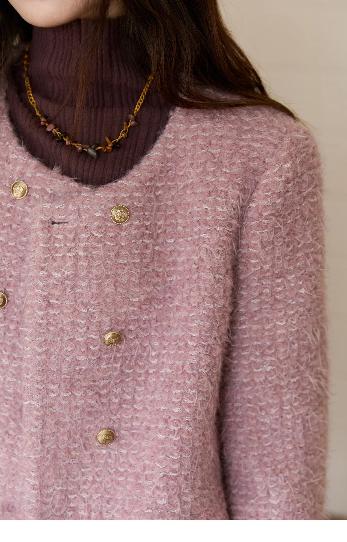 MISHOW Wool Coat Woman 2025 Purple Luxury O-neck Double-breasted Tweed Coat Commute Short Jacket Winter Clothes MXE88W0881