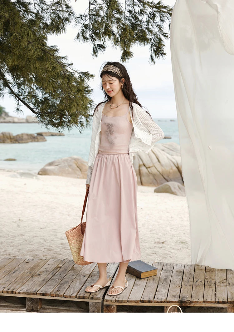 MISHOW Summer New Camisole Long Dresses Women 2025 Sleeveless Color Matching French Knit Dress Lady Fashion A-line MXE13L2082