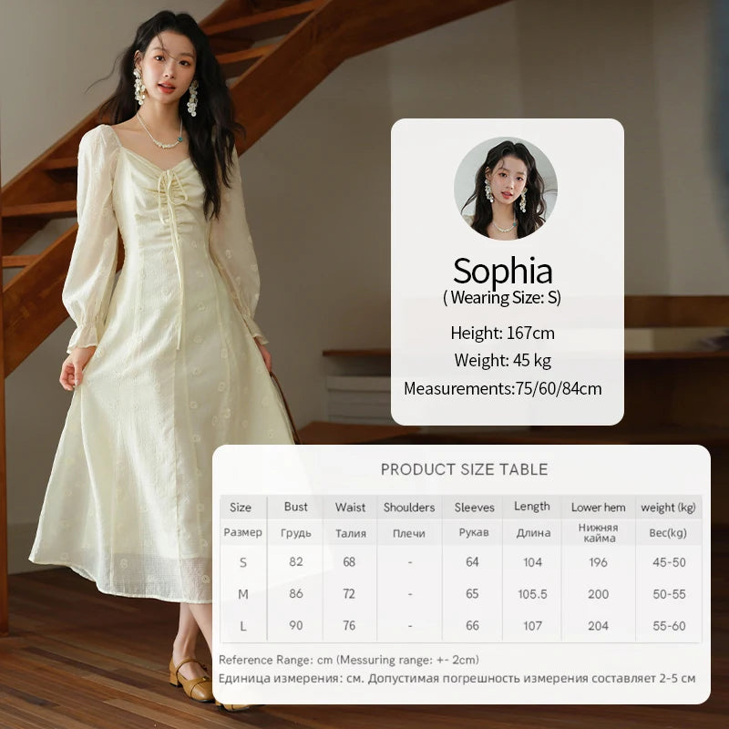 MISHOW Women's Cashew Flower Embroidered Dress 2025 Autumn V-neck Drawstring Long Sleeves Ladies Elegant Slim Dresses MXE41L2387