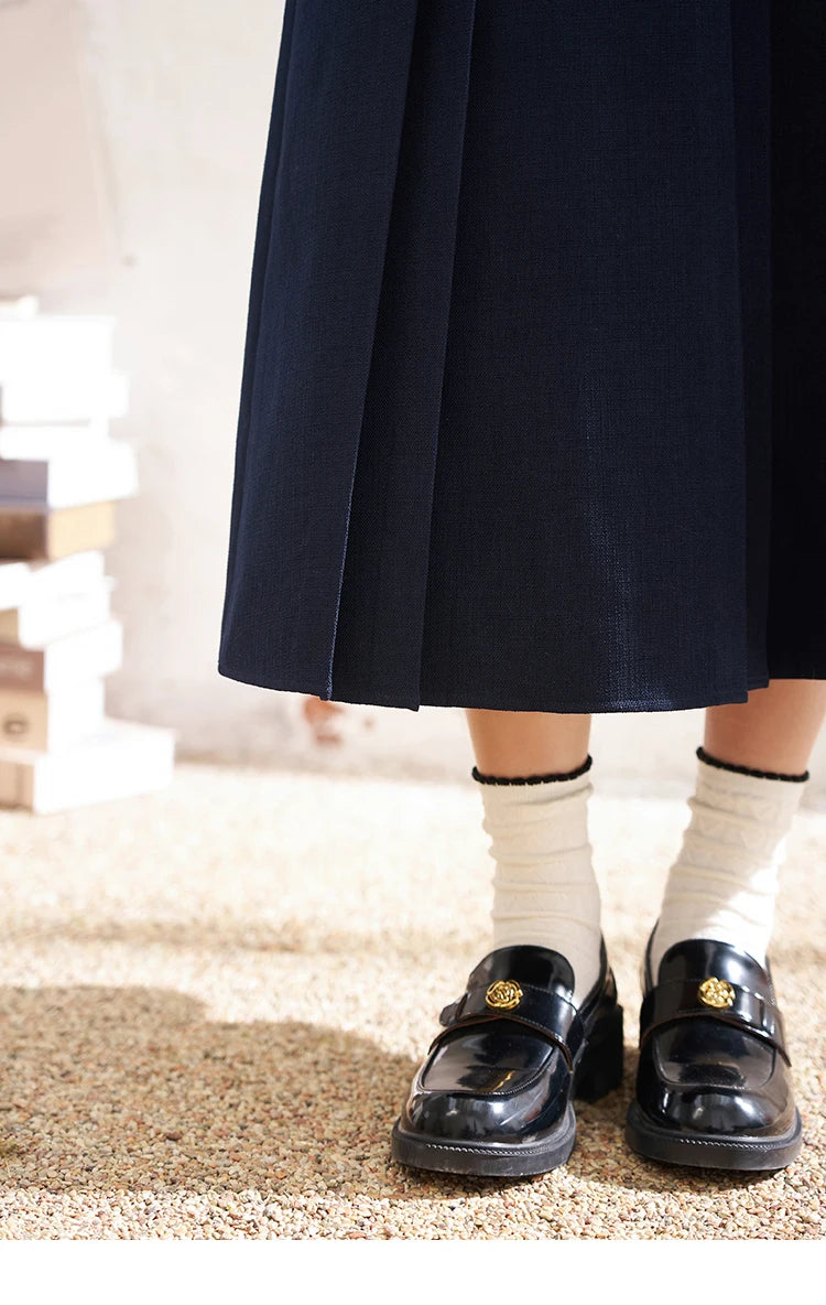 MISHOW Elegant A-line Skirt 2024 Spring Solid Preppy Style Commuter Pleated High Waist Slim Female Mid Length Skirts MXD12B0213