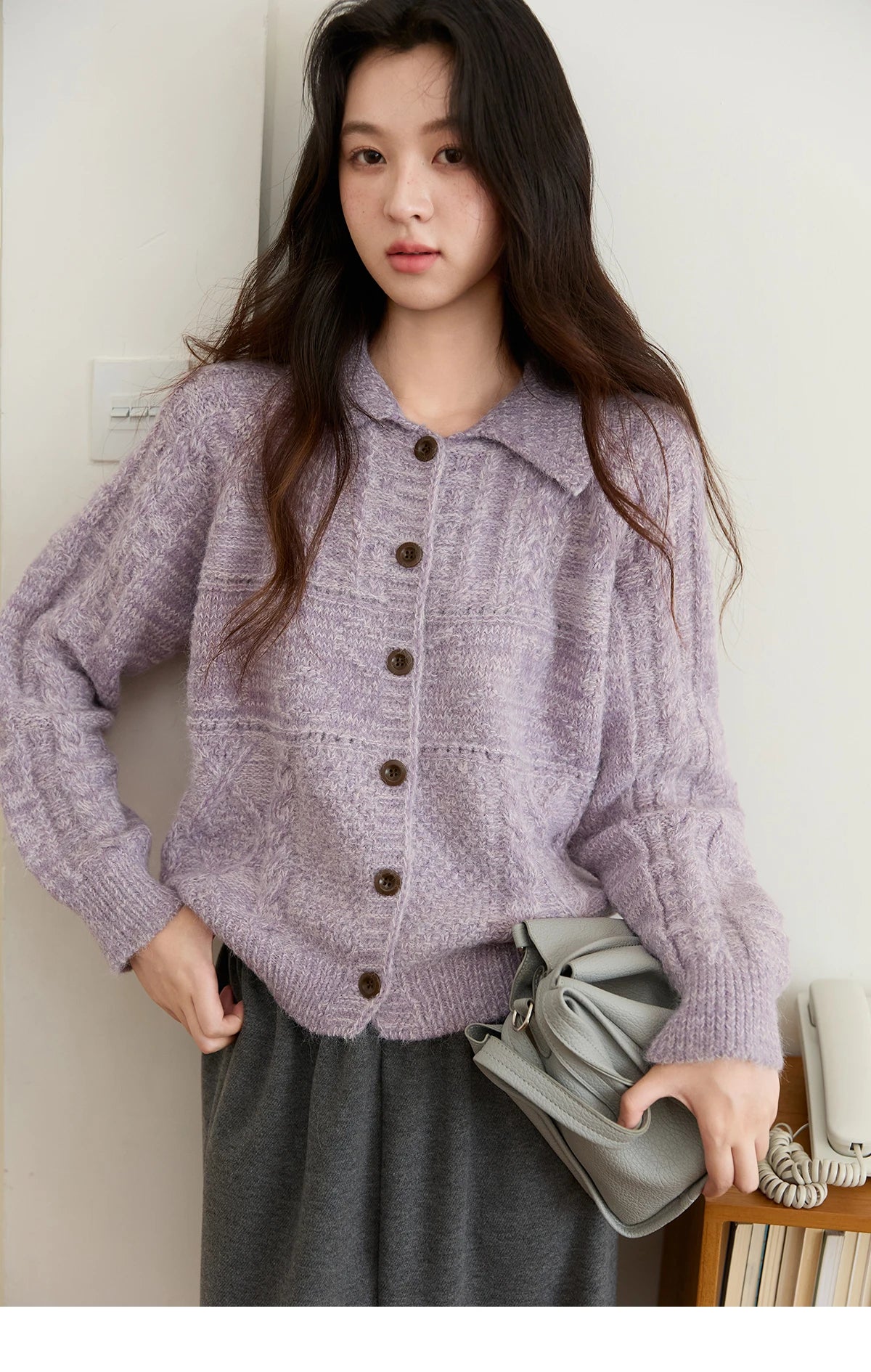 MISHOW Knitted Cardigan Women 2025 Autumn Winter Simple Turn-down Collar Loose Comfortable Single-breasted Sweater MXE48Z2611