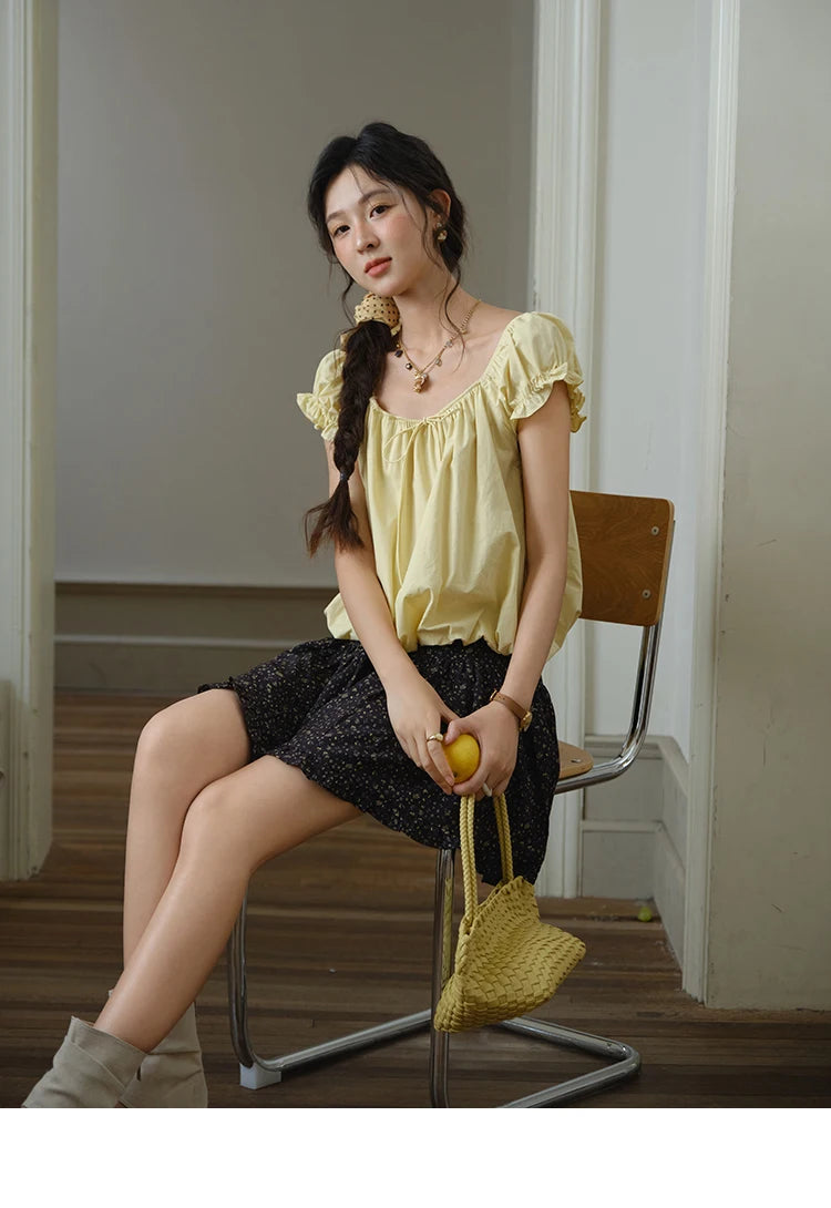 MISHOW 100% Cotton Blouse for Women 2025 Summer New Fashion Puff Sleeve Casual Commute Lace Up Top Ladies Clothing MXE37X1893