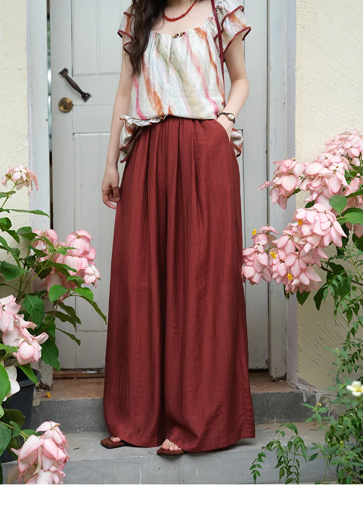 MISHOW Women's Wide Leg Pants 2025 Summer New Office Lady Fashion High Waist Casual Pocket Red Pants Female Clothing MXE38K0952