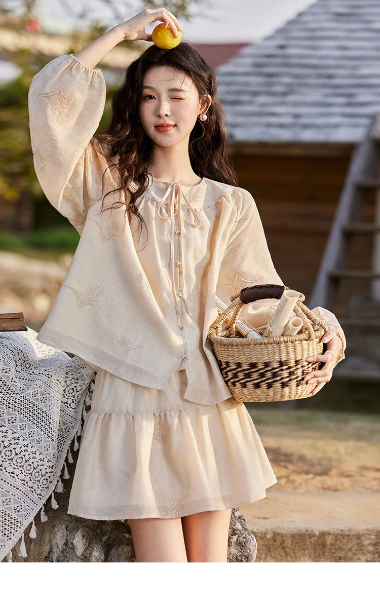 MISHOW Iris Embroidery Blouse Elastic Waist Skirt Set for Women Spring Summer 2025 Jacquard Commuting Slim Two Pieces MXE13T0454