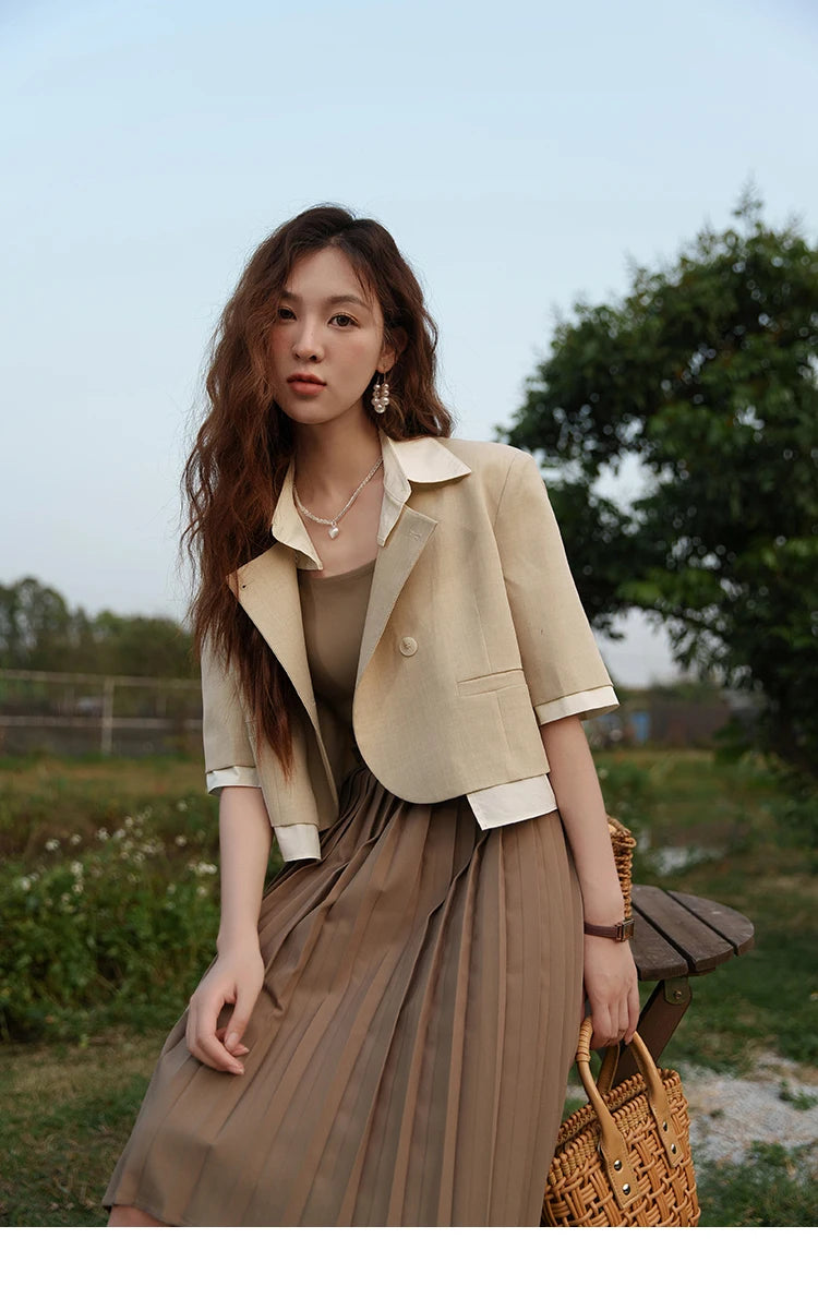 MISHOW Fake Two Short Suit Jackets for Women Summer Three Quarter Single Breasted Turn-down Collar Female Coats MXC33W0016