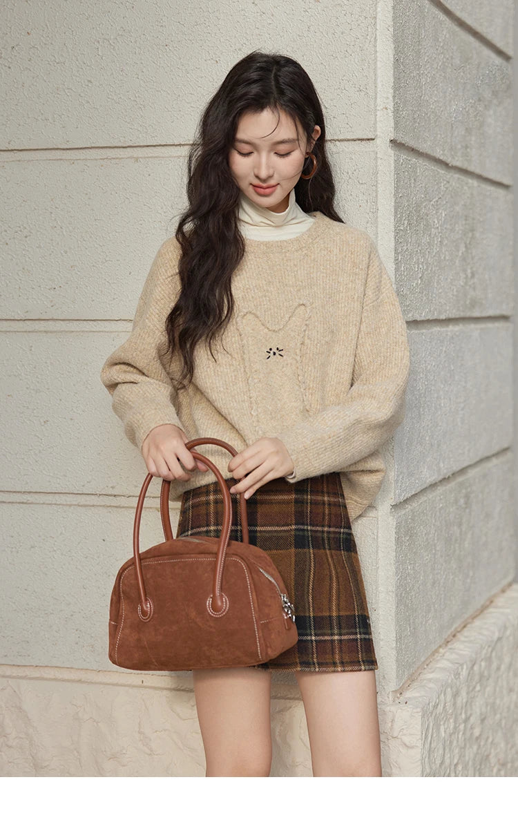 MISHOW Gentle Sweet Sweater Women's 2024 Autumn Winter Cute Emboridery Cartoon Dropped Sleeves Pullovers Sweater Tops MXD54Z0953