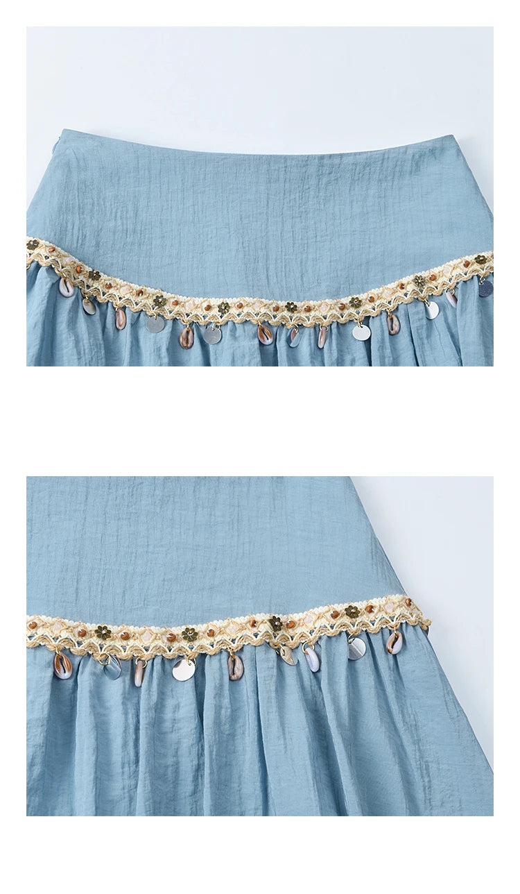 MISHOW Office Lady Summer Vest Skirt Sets Women 2025 Sheel Ribbon Solid Round Neck Tops Loose High Waist Skirt Female MXE32T0556