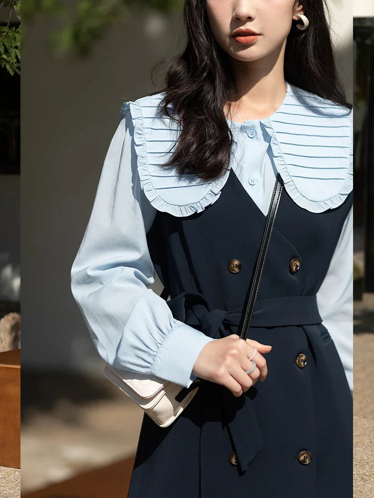 MISHOW Spring Vest Dress Korean Doll Collar Shirt Long Sleeve Elegant Shirt Female Clothing Separately Office Lady MXB12C0199