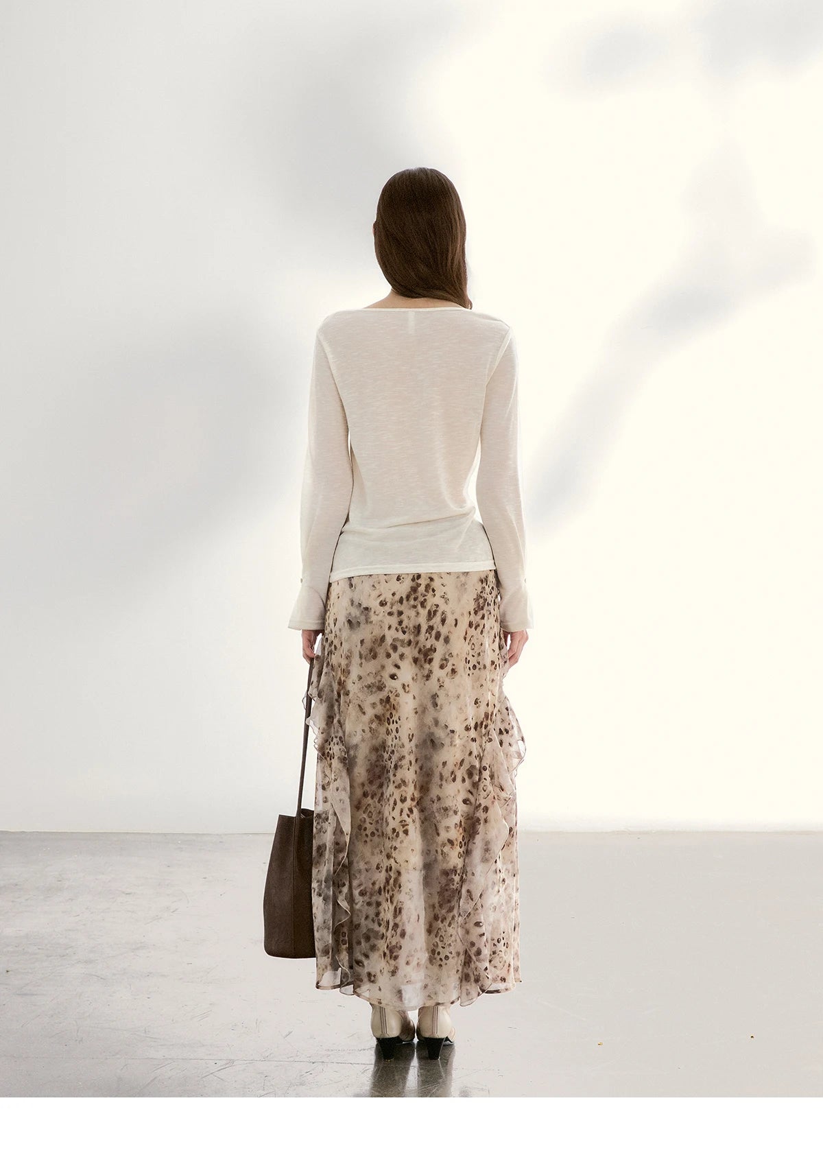 MISHOW Women's Leopard Print Maxi Skirt Spring Ruffled Chiffon Elastic Waist Skirts Casual Retro Flowy Long Skirt MXF108B0772