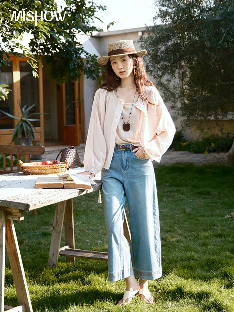 MISHOW Thin Shirt Set for Women 2025 Summer New Ladies Casual Tank Top Sunshade Button Shirt Stacked Two Piece Set MXE39T0689