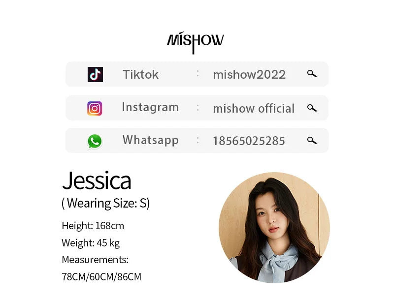 MISHOW Woman Two-piece Set 2025 Autumn College Style Light Blue Shirt Dark Brown Vest Skirt Suit Woman Clothes MXE47T1408