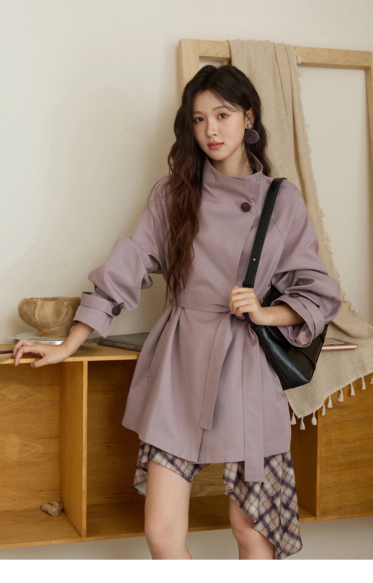 Mishow Stand Up Collar Medium Long Trench MXE44W0813