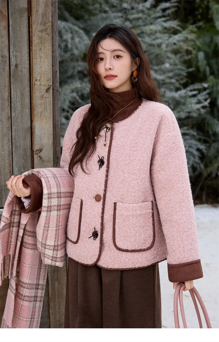 MISHOW Cotton Padded Warm Jacket Women 2025 Thickened Fur O-neck Coat Fold Over Contrasting Cuffs Windproof Outerwear MXE92W0986