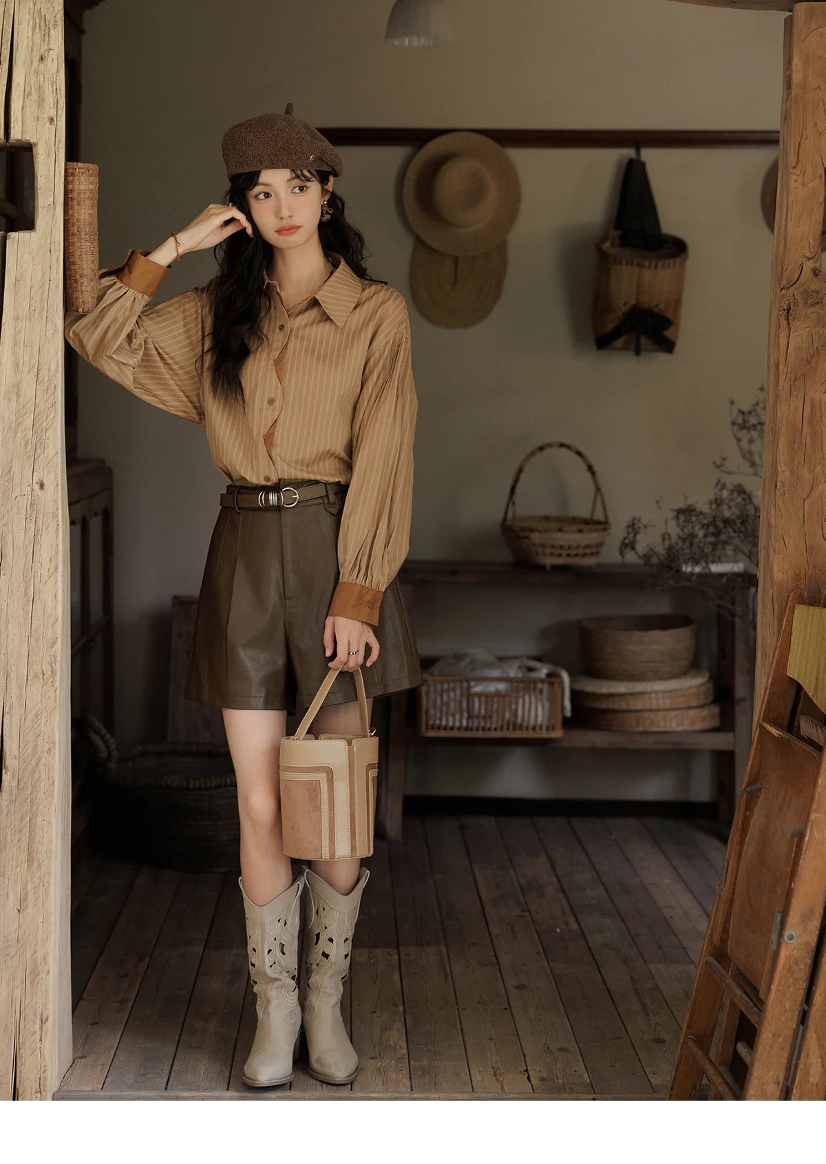 MISHOW Striped Casual Shirt for Women 2024 Autumn Retro Lapel Long Sleeve Top Contrasting Cuffs Shirts Office Lady MXD42C0301