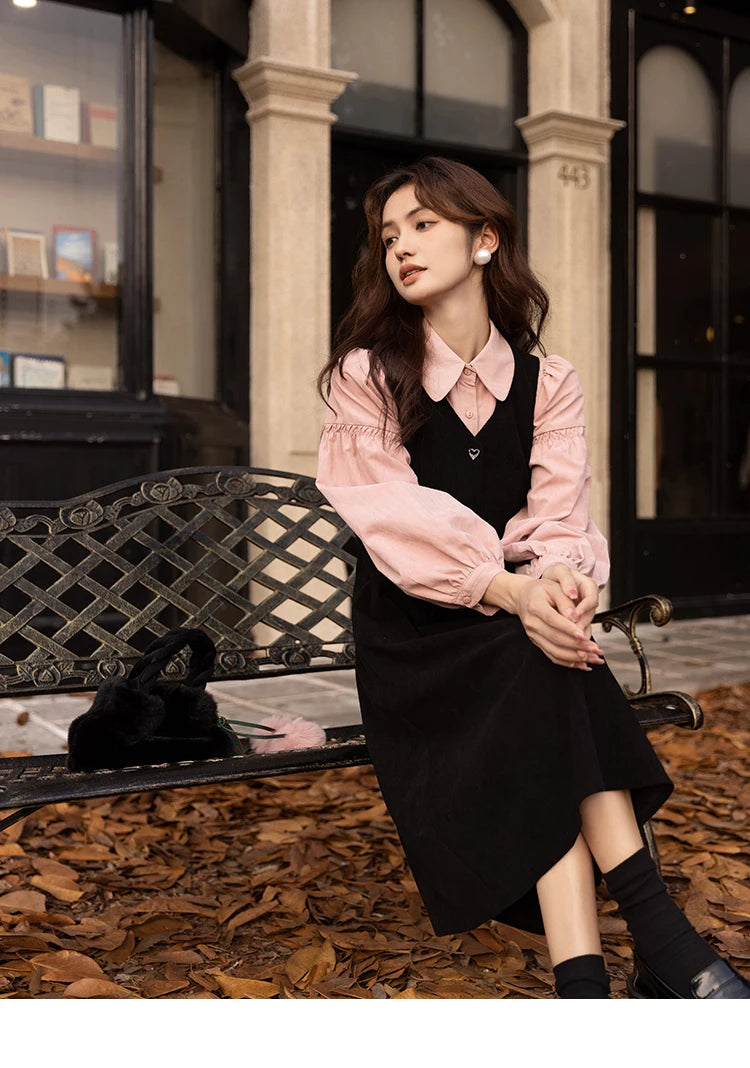 MISHOW Corduroy Strap Dress Autumn Winter French Retro Vneck Sleeveless Mid-Calf Dresses Elegant Solid Blouses MXB43L1246