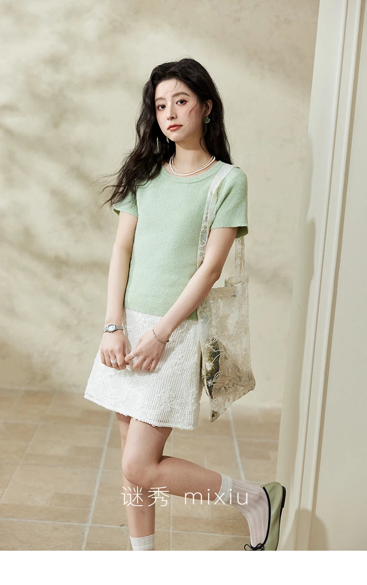 Mishow Lace Jacquard High Waist A-Line Mini Skirt MXE13B0646