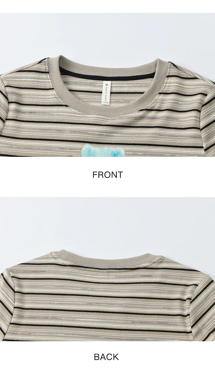 MISHOW Striped Cartoon Pufferfish Printed T-shirt for Women Summer 2025 Slim Shoulders Cotton Tees Short Sleeved Top MXE32T0538