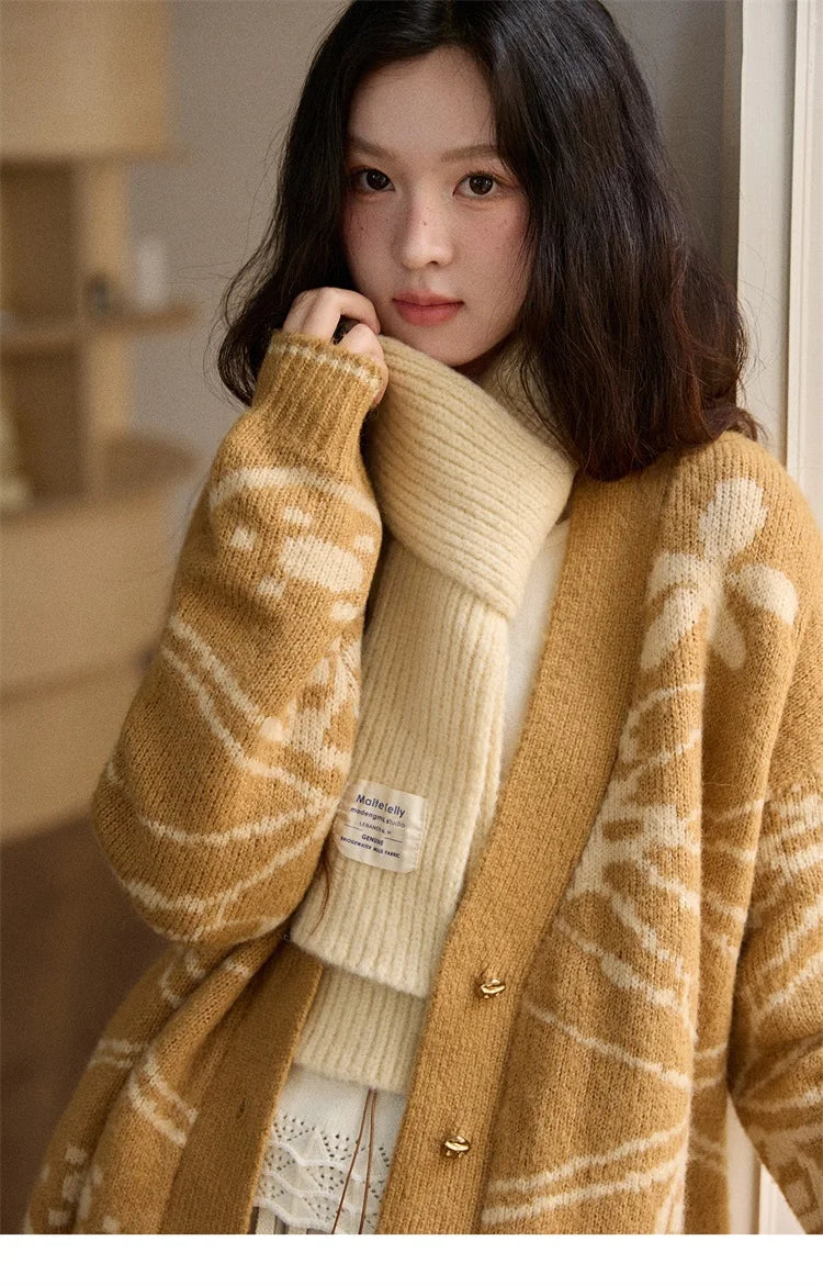 Mishow Yellow Jacquard Plant Pattern Cardigan MXE48Z2522
