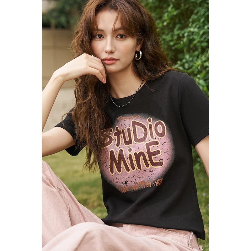 MISHOW Letter Print Short Sleeve T-shirt for Women 2024 Spring Summer New Loose Casual Tshirt Woman Crew Neck Tee Top MXD13T0164