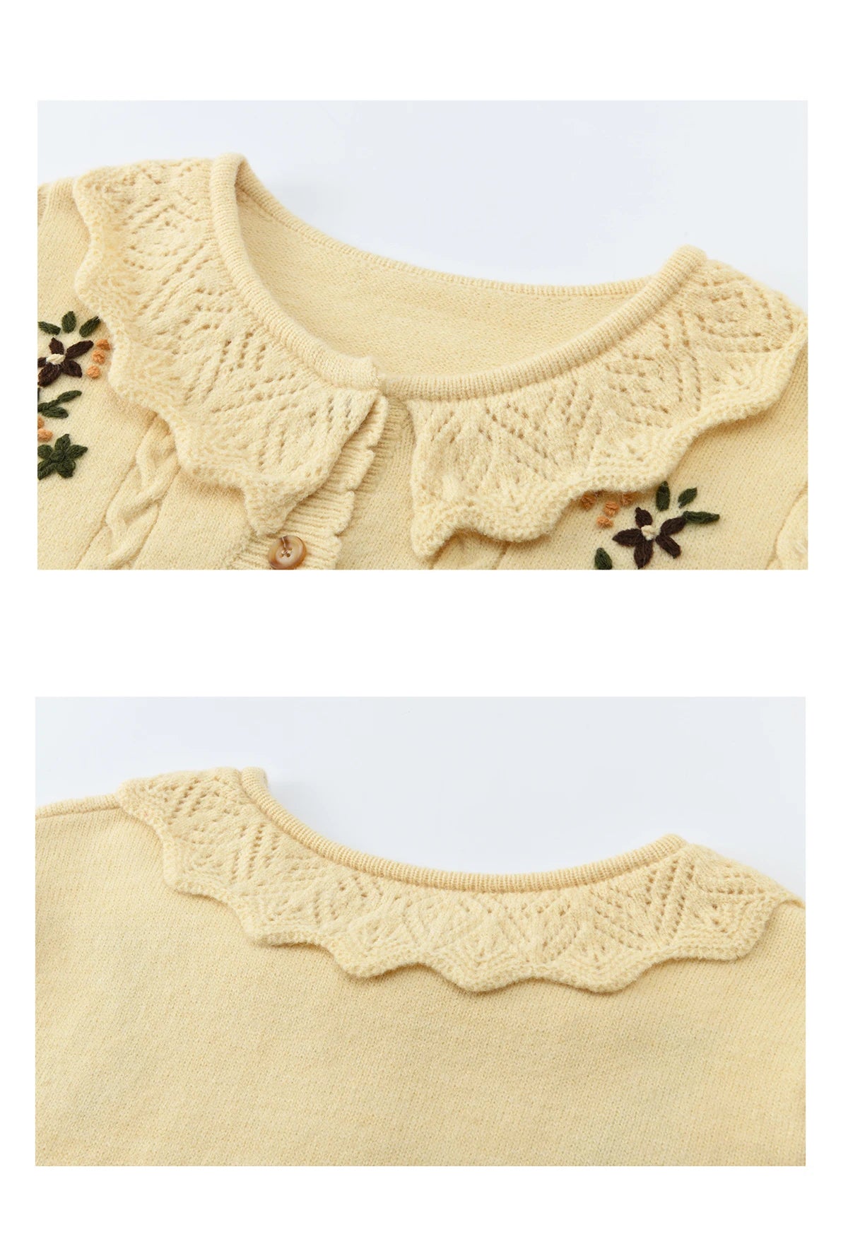 MISHOW Women's Cable Knit Cardigan Spring Peter Pan Collar Floral Embroidery Sweater Long Sleeve Casual Loose Tops MXF11Z2904
