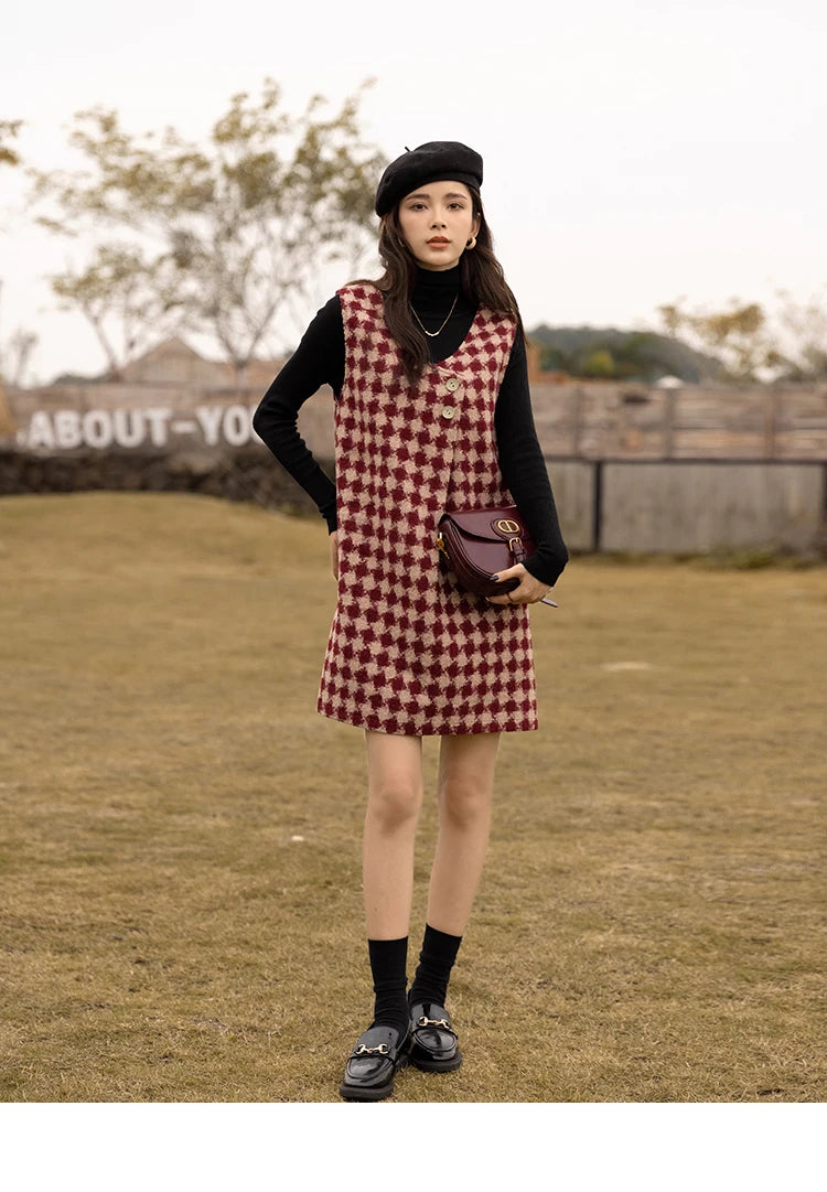 MISHOW Plaid Vest Dress Winter Vintage Womens Dresses Aline Vneck Sleeveless Woolen Vestidos Chic Female Clothes MXB47L1332