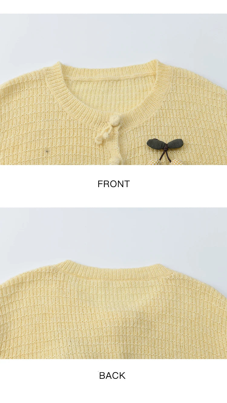 MISHOW Women's Knit Cardigan 2025 Autumn Elegant Camellia Brooch Round Neck Long-Sleeve Top Solid Commute Outerwear MXE44Z1390