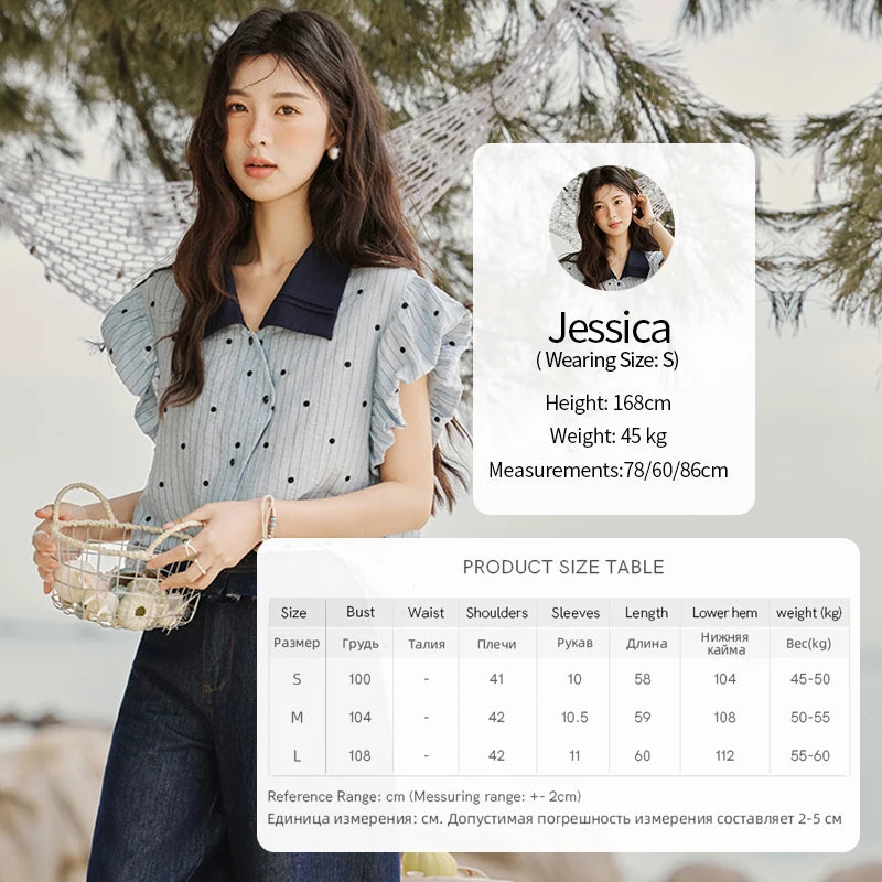 MISHOW Summer Office Lady Blouses Women 2025 Short Sleeve Turn-down Collar Polka Dot Shirts Female Fashion Slim Tops MXE31C0776